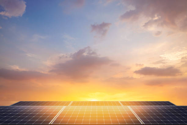 istock solar panels in morning time. 1283847137