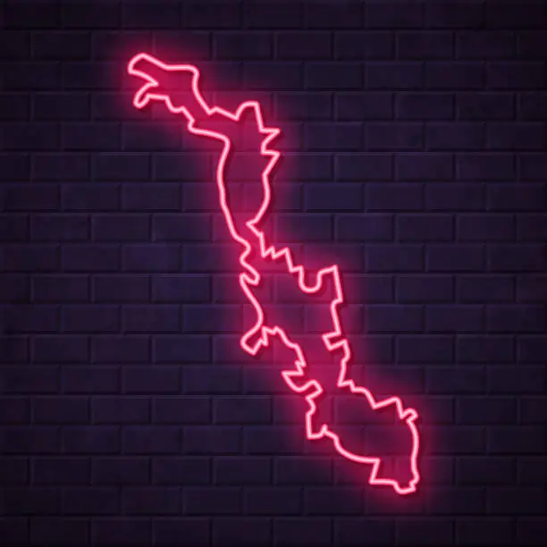 Vector illustration of Transnistria map - Glowing neon sign on brick wall background