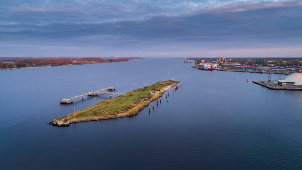 istock Port area during sunrise captured from above. 1283848367