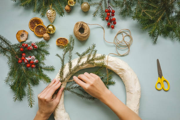 istock Christmas composition, handmade christmas wreath. 1283848570