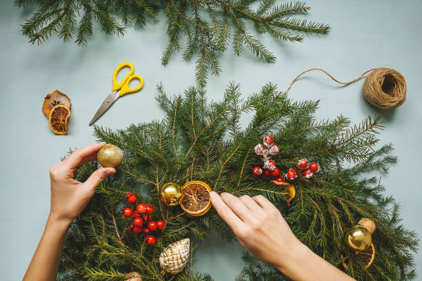 istock Christmas composition, handmade christmas wreath. 1283848571