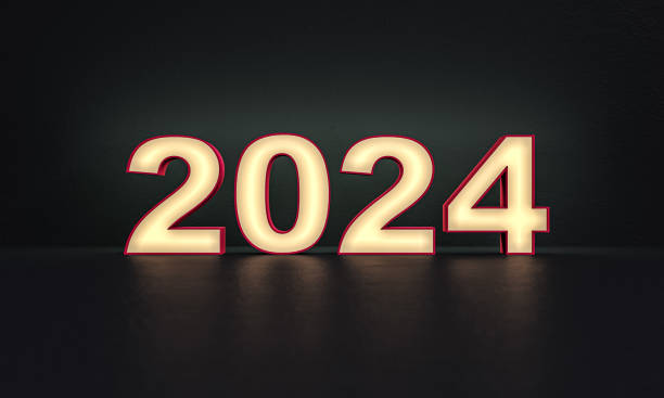 istock 2024 year - numbers - frosted glass - dark background - 3d rendering 1283850877