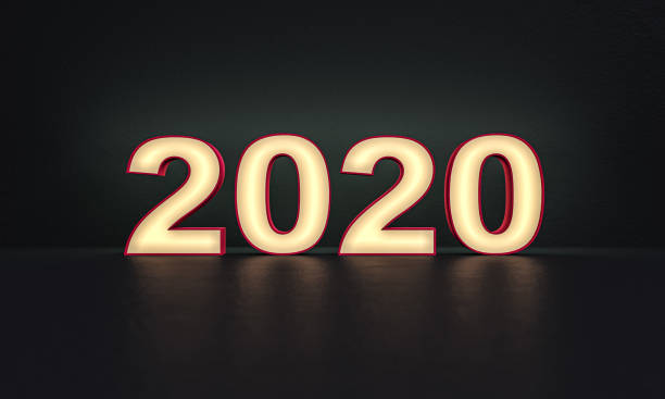 istock 2020 year - numbers - frosted glass - dark background - 3d rendering 1283850878