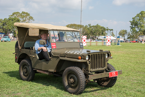 Darwin, NT, Australia-July 27,2018: Vintage car parade with Willys Jeep at the Darwin Show Day in the NT