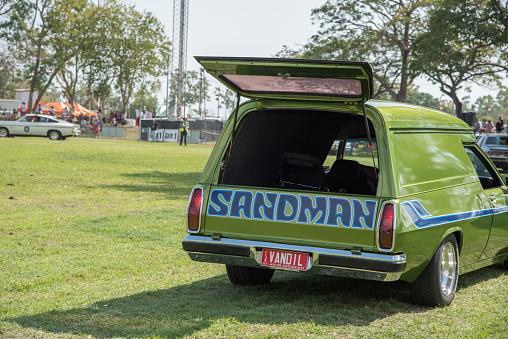 Darwin, NT, Australia-July 27,2018: Vintage car parade with old Sandman by Holden at the Darwin Show Day in the NT
