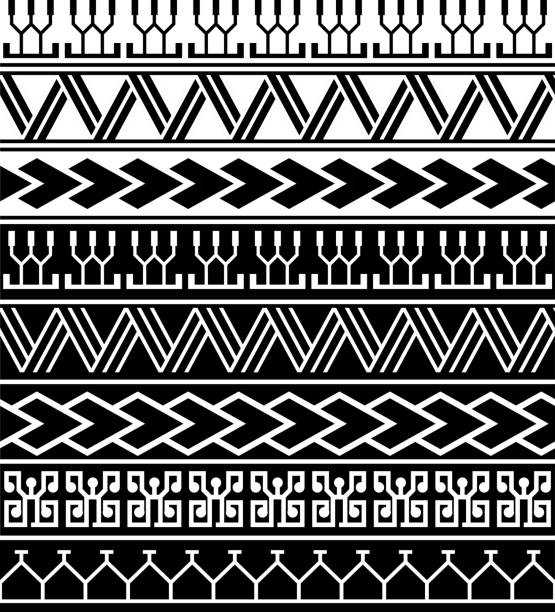 Polynesian Tattoo Motif Collection Black And White Tribal Patterns Stock  Illustration - Download Image Now - iStock