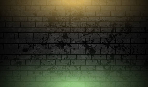 istock Grunge brick wall with orange green neon illumination abstract background 1283855756