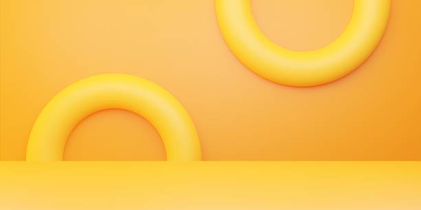 istock 3d rendering of yellow orange abstract minimal concept background with circle geometric shape. Scene for advertising, cosmetic ads, show, banner, cream, fashion, summer. Illustration. Product display 1283858145