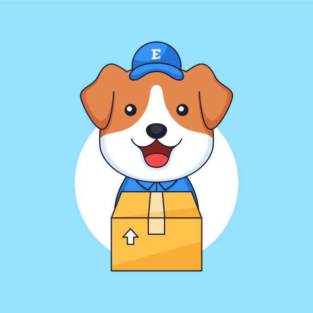 Happy Puppy Little Dog Working As Delivery Courier Carrying Package Box For  Costumer Vector Illustration Animal Mascot Character Vector Illustration  Cartoon Design Stock Illustration - Download Image Now - iStock
