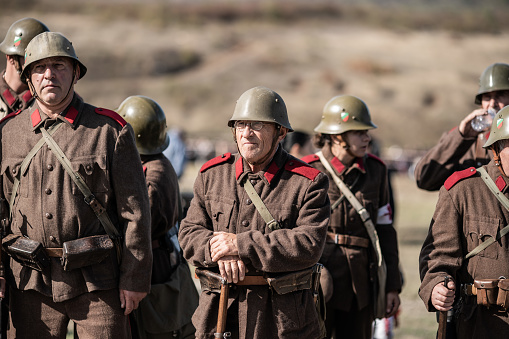 Columbus, New Mexico, USA - March 12, 2016: Historical reenactors from both the United States and Mexico participate in free outdoor events commemorating the 100th anniversary of Mexican revolutionary Pancho Villa's raid of Columbus, New Mexico. In modern observances, participants emphasize friendship between the two countries. The invasion took place March 9, 1916.