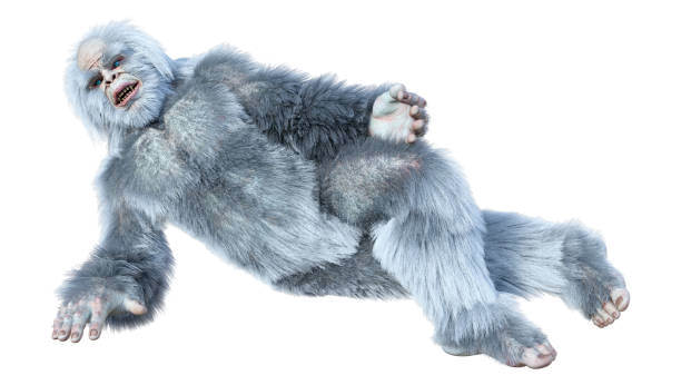 ilustración 3d criatura fantasía yeti en blanco - yeti fotografías e imágenes de stock