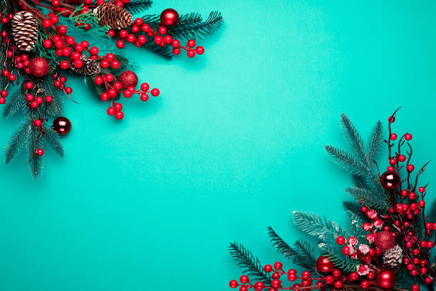istock Christmas decorations on the blue background with copy space for your text. 1283869558