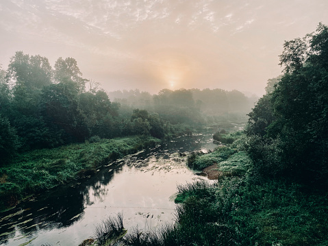 Barta river in Latvia in morning mist
