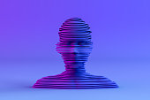 3D Layered Shape Cyborg Head on Neon Colored Background