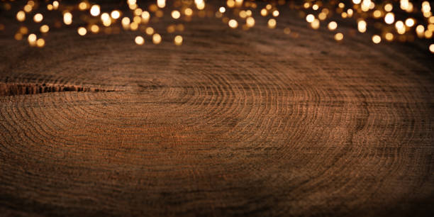 Festive bokeh with natur wood