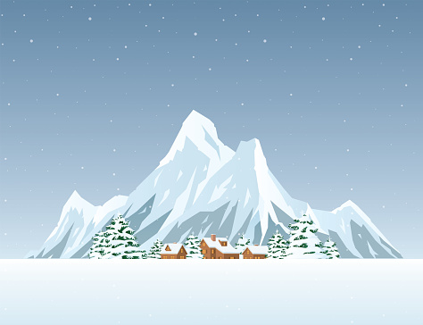 Vector Winter landscape with house