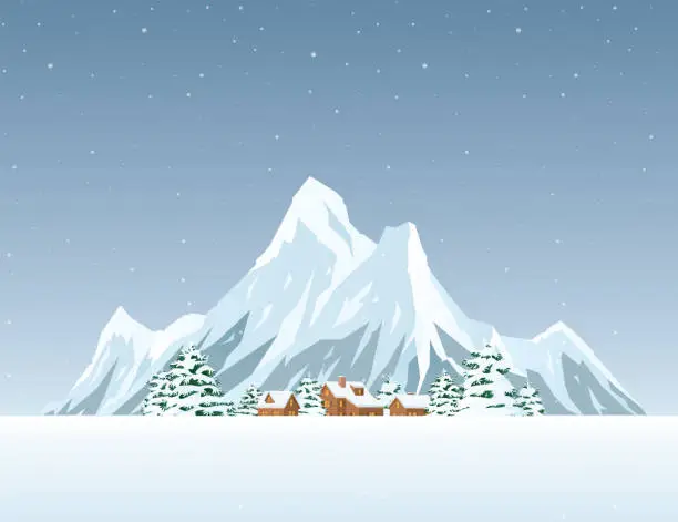Vector illustration of Winter landscape with house