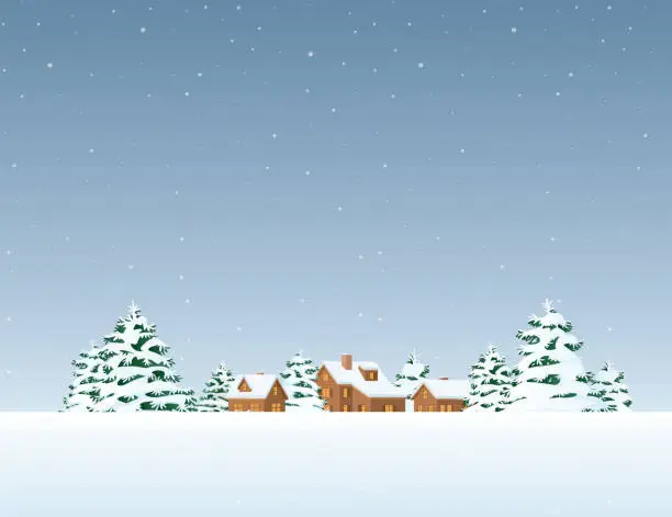 Vector illustration of Winter landscape with living house