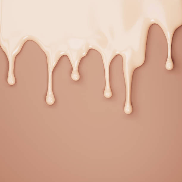 3d beige foundation background. liquid texture, creamy foundation drop. make-up, cosmetic splash close up for mockup banner with copy space. 3d render abstract  brown background for product or text. - liquid foundation imagens e fotografias de stock