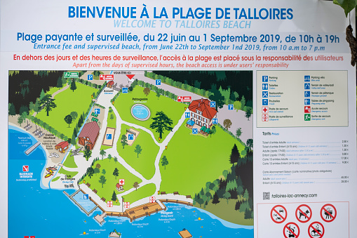 A map of the Plage de Talloires on Lake Annecy, France.