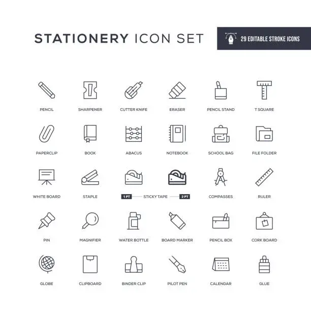 Vector illustration of Stationery Editable Stroke Line Icons