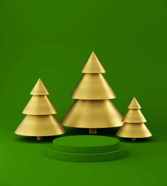 nowy rok podium etapie lokowania produktu, minimalne choinki na kolorowym tle. ilustracja 3d - christmas winter non urban scene pine tree zdjęcia i obrazy z banku zdjęć