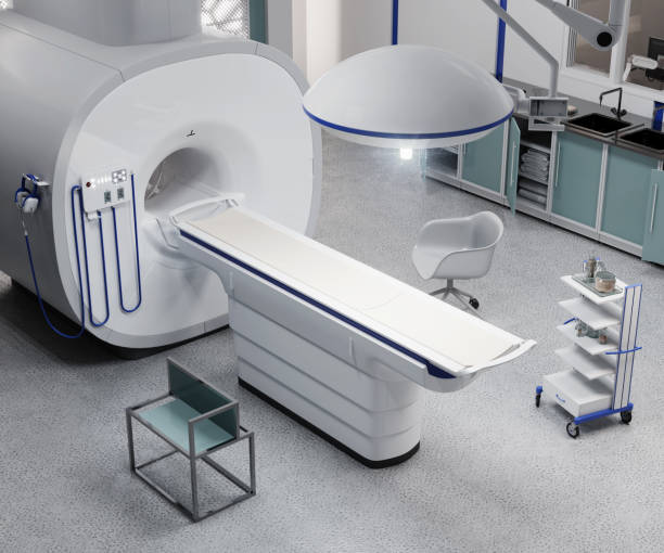 病室におけるmrtスキャン装置の上図 - medical equipment mri scanner mri scan hospital ストックフォトと画像