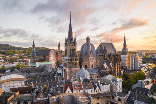 istock Aachen city center (cathedral, city hall, Lousberg) at sunrise 1283884700