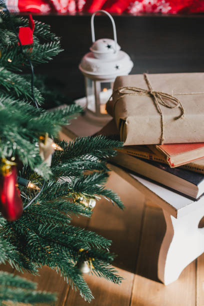 istock Holiday interior with Christmas tree in a bedroom. 1283887370