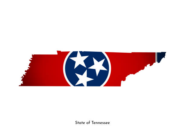 istock Vector isolated illustration with flag and simplified map of Tennessee (State of USA). White background 1283891033