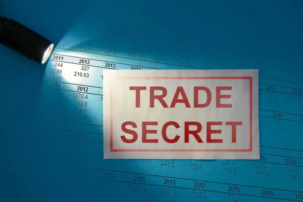Trade Secret - inscription on a white card in the beam of light