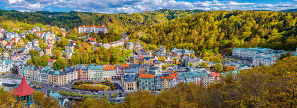 istock Karlovy Vary city aerial panoramic view 1283894474