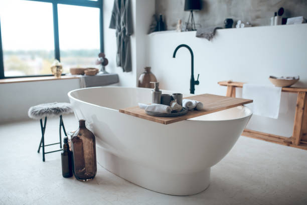istock Modern nice bathroom with a big bathtube 1283896121