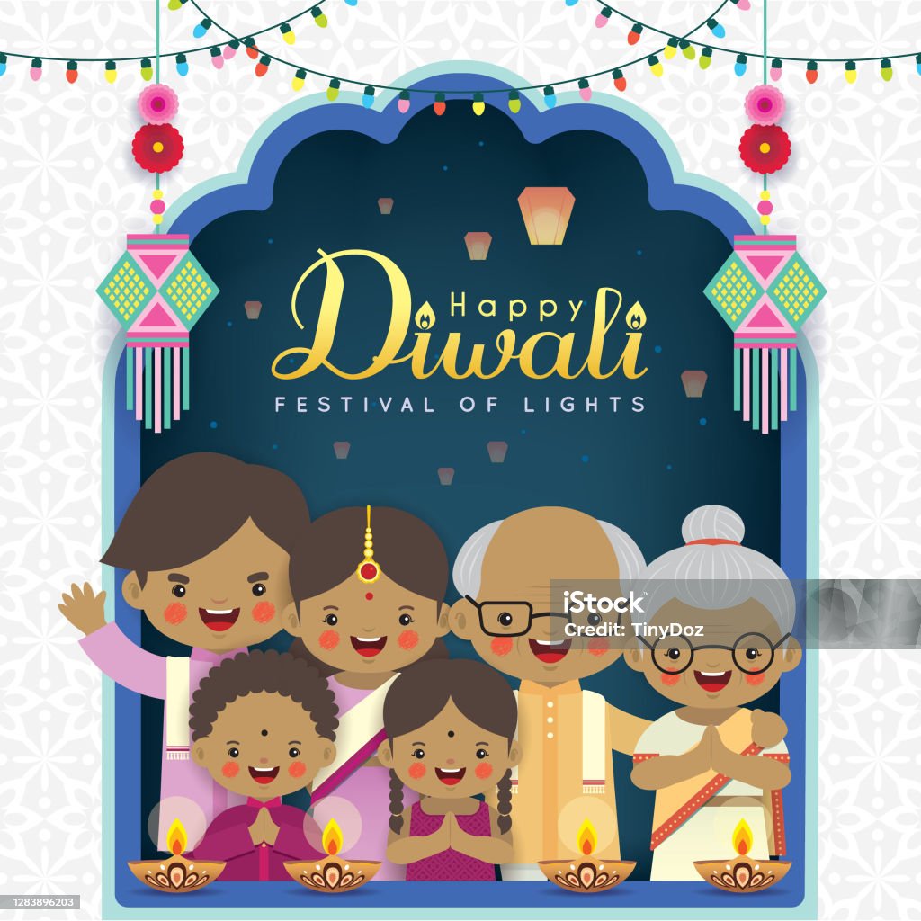 Diwali Deepavali Cartoon Indian Family Celebrate Festival Together Stock  Illustration - Download Image Now - iStock