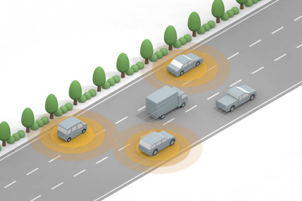 istock A car that travels with safety in mind. It runs at high speed automatically. Display the sensor from the car. 1283897124