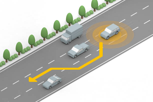 istock AI thinks and controls the car. Avoid the car in front of you. A car that is driving automatically. Safe drive technology. 1283897135