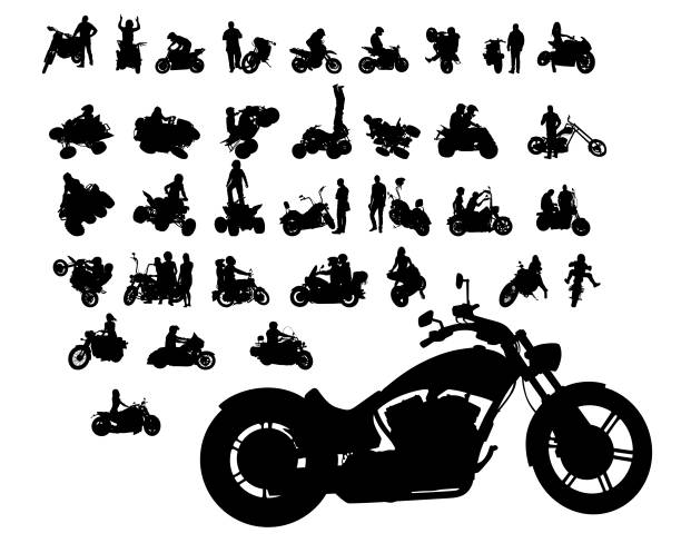 人々は自転車をホイット - motorcycle motocross biker moped点のイラスト素材／クリップアート素材／マンガ素材／アイコン素材