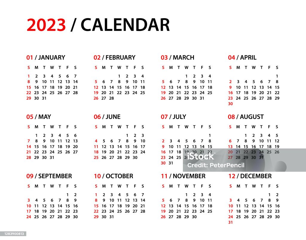 Lịch 2023 Minh Họa Bố Cục Symple Tuần Bắt Đầu Vào Chủ Nhật Bộ Lịch Cho