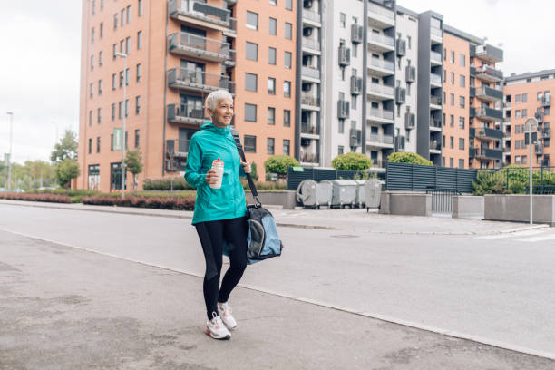 istock Happy senior woman going to exercise 1283901466