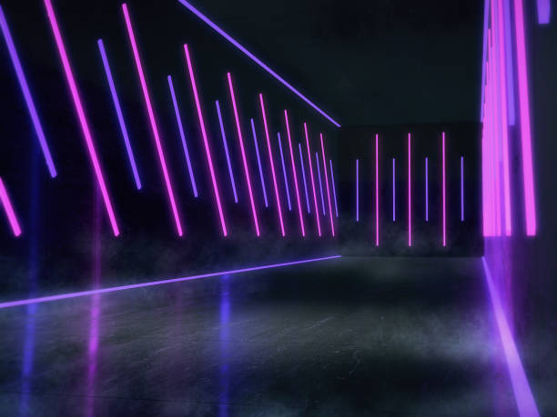 istock Empty space for products show in dark room with Neon lights. 3d rendering. 1283903681