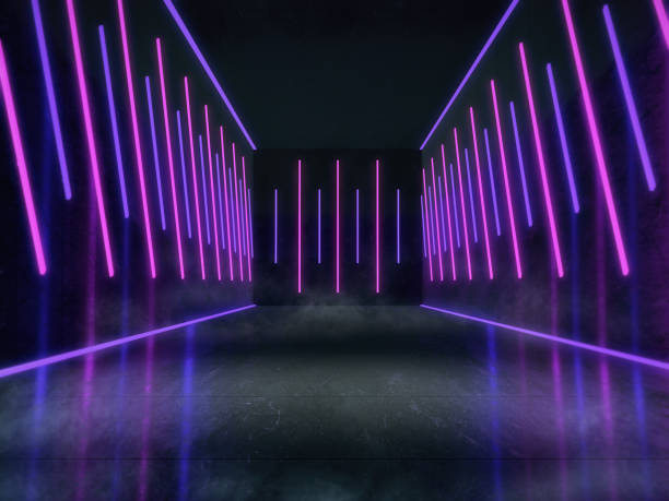 istock Empty space for products show in dark room with Neon lights. 3d rendering. 1283903711