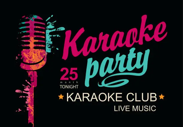 Vector illustration of music banner for karaoke party with a microphone