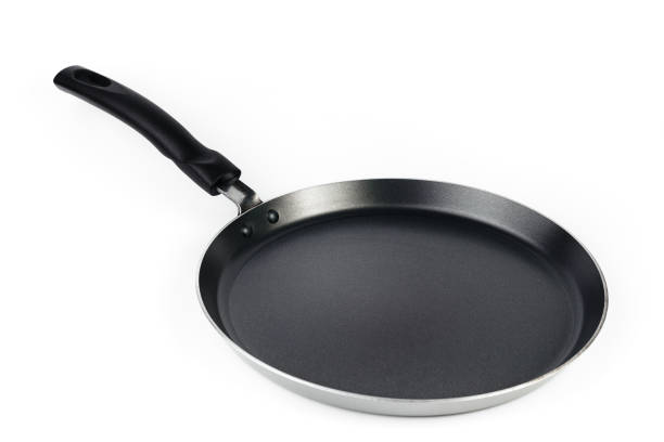 istock Top view of black fry pan over white background. 1283905826
