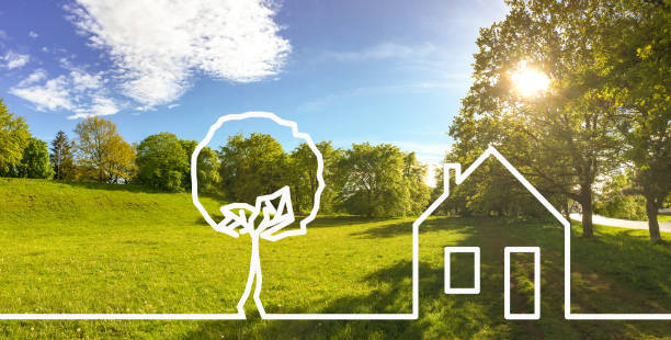Building land for new construction project on green meadow, plot for construction area