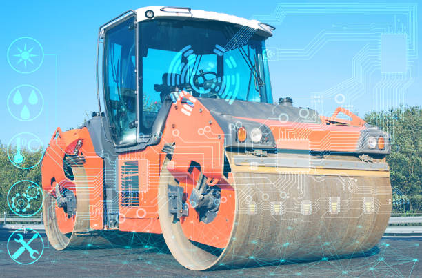 Road Asphalting. Asphalt paving repair. Vibrator compactor machine on roadworks. Asphalt road roller on road construction. Road Construction Equipment. Vibration roller on highway Asphalting.