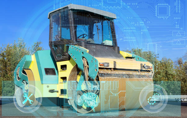 istock the concept of using modern technologies in road construction, Automated control of equipment without human intervention, data control by artificial intelligence 1283906768