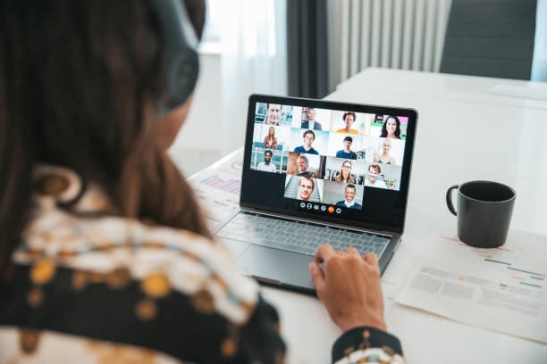 istock Woman having a work video call with colleagues 1283906956