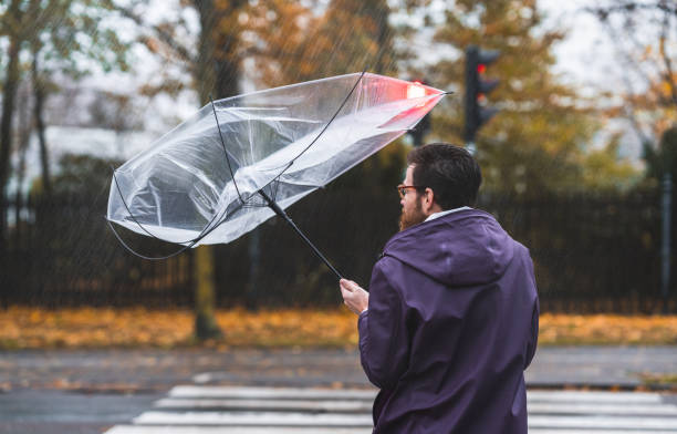 umbrella caught in the wind - catching imagens e fotografias de stock