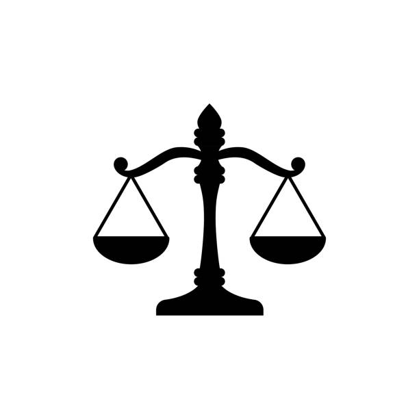 ilustraciones, imágenes clip art, dibujos animados e iconos de stock de icono de escalas de justicia. signo de escala de juicio. símbolo del derecho legal - weight scale justice balance scales of justice