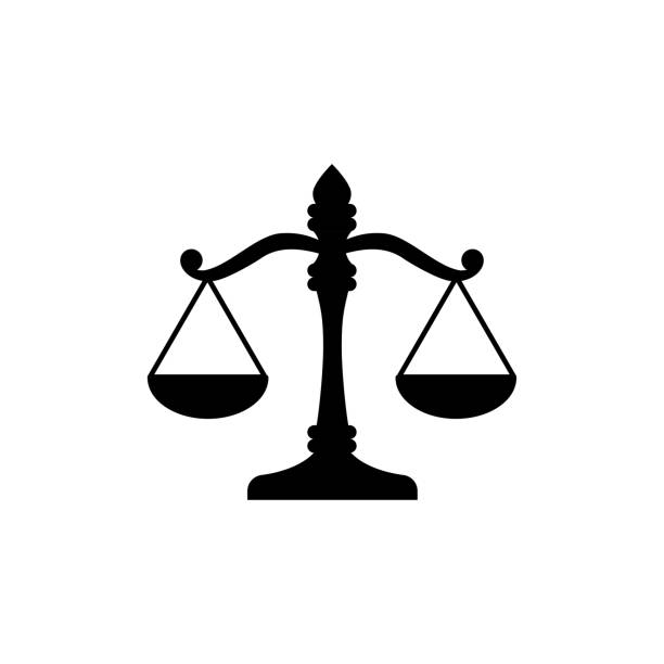 keadilan menskalakan ikon. tanda skala penghakiman. simbol hukum hukum - neraca timbangan ilustrasi stok